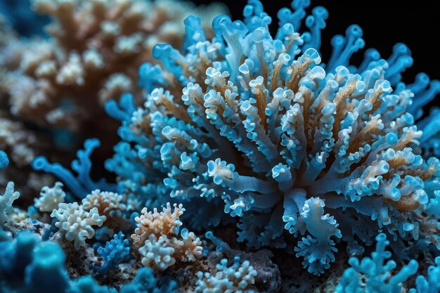 Fotografía macro del coral azul