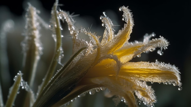 Fotografía macro de cristales de escarcha en un narciso