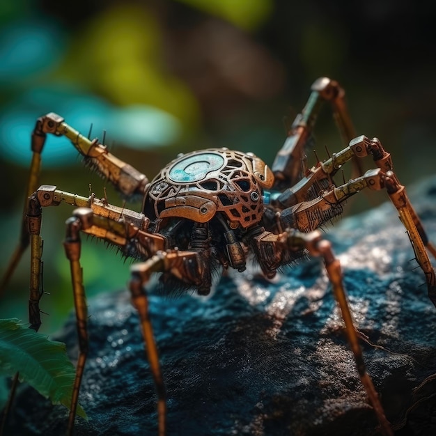 Fotografia macro de aranha de uma aranha steampunk na natureza