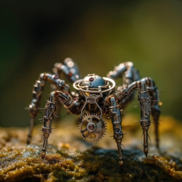 Fotografia macro de aranha de uma aranha steampunk na natureza