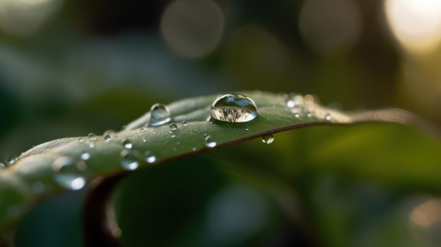 Fotografia macro de gota de orvalho na folha