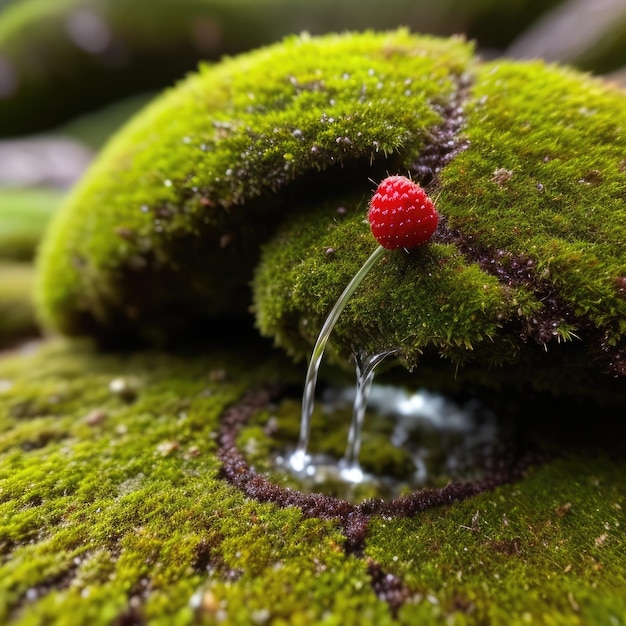 Fotografia macro de musgo com bagas