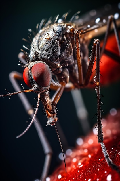 Fotografia macro de um mosquito mordendo uma pessoa generativa ai