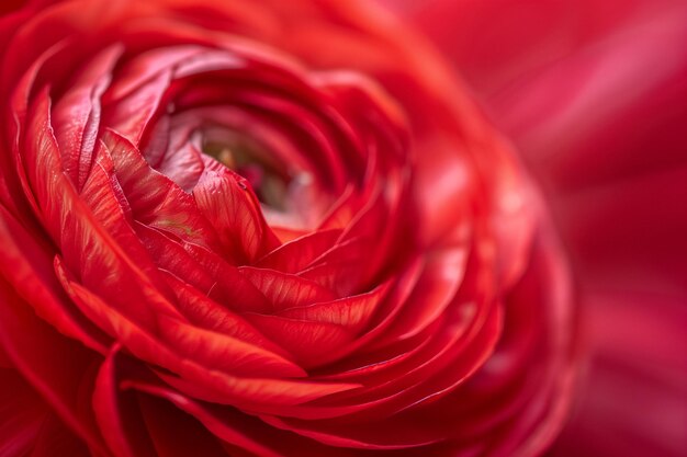 Fotografia macro de um único e lindo ranúnculo vermelho com estrutura de pétalas visíveis