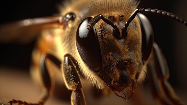 Foto fotografia macro de uma abelha apis mellifera ia generativa