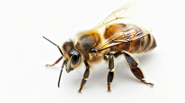 Fotografia macro de uma abelha mostrando detalhes e texturas intrincadas