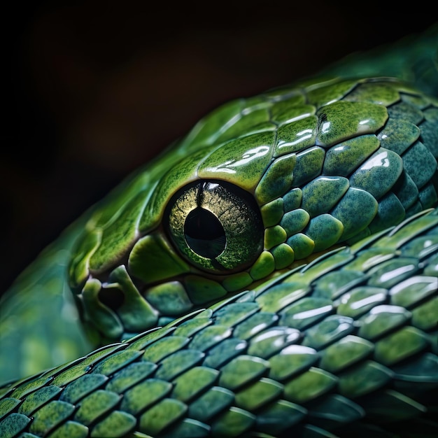 Fotografia macro de uma cobra verde Imagem detalhada das escamas da cobra