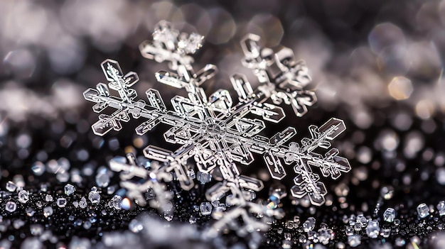 Foto fotografía macro delicada y detallada de un copo de nieve capturando su intrincada y única estructura cristalina