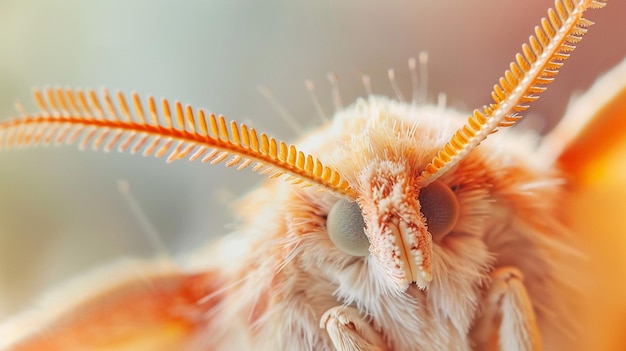 Fotografía macro de las delicadas antenas de la polilla Insecto de primer plano Cabeza de insecto emplumado