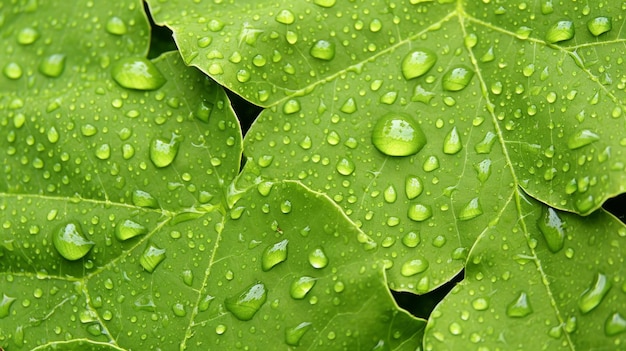 Foto fotografía macro detallada de una hoja de árbol cubierta de gotas de lluvia para fondos de naturaleza y clima