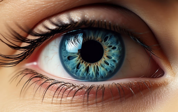 Fotografía macro enfocada en un ojo azul humano