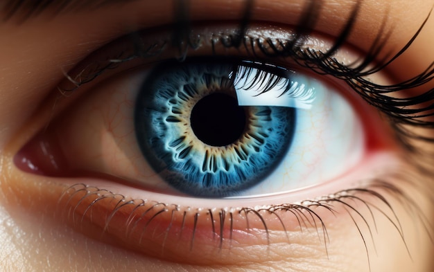 Fotografía macro enfocada en un ojo azul humano