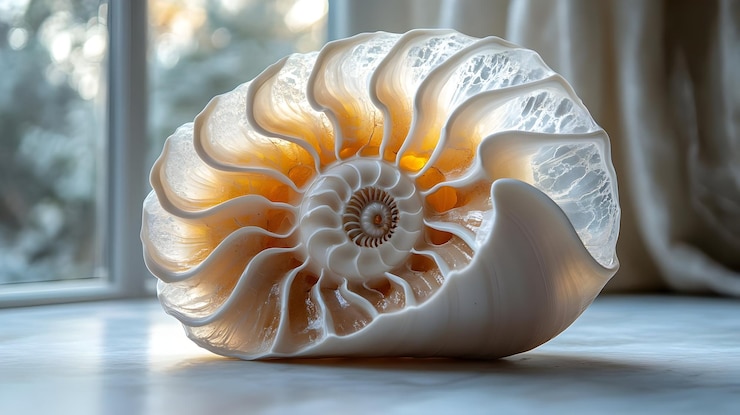Foto fotografía macro espiral de conchas marinas de nautilus en primer plano