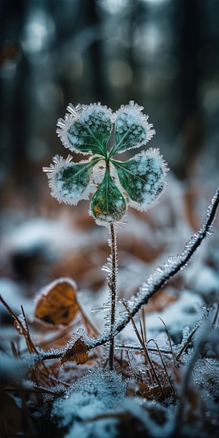 Fotografía macro de Frozen Elegance de un trébol helado