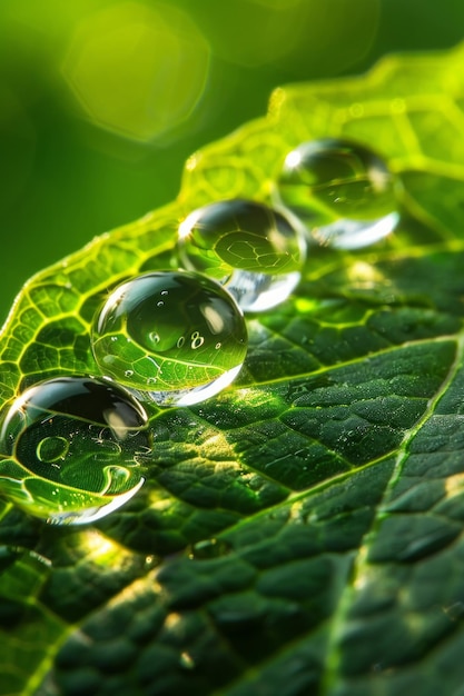 Fotografía macro de gotas de lluvia en una hoja cada gota actúa como una lente que magnifica la vegetación bajo AI Generative