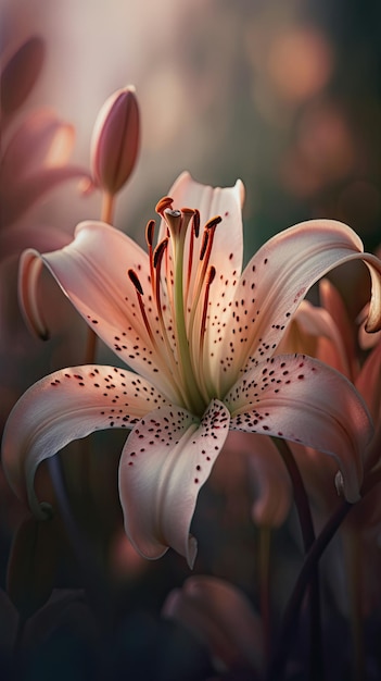 Fotografía macro de una hermosa flor de lirio sobre fondo borroso