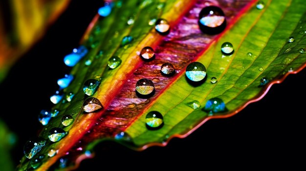 Foto fotografía macro de una hermosa hoja con gotas de agua