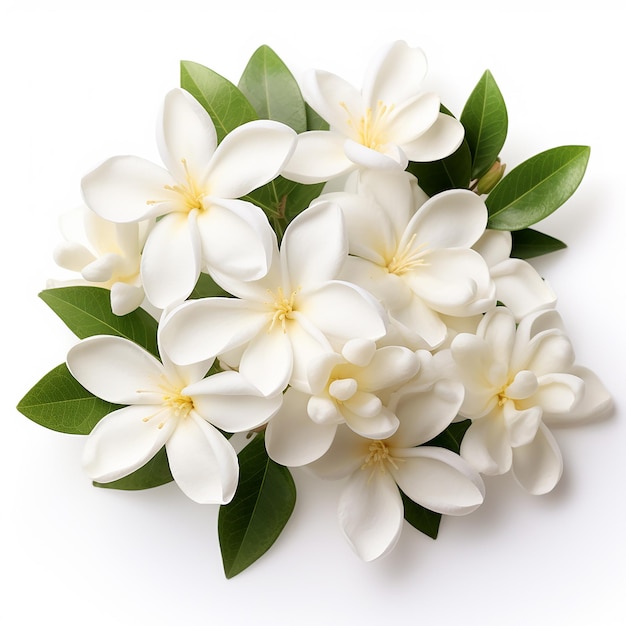 fotografía macro de hermosas flores de jazmín con un fondo blanco