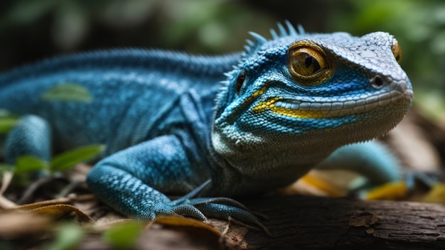 fotografía macro lagarto azul en busca de comida