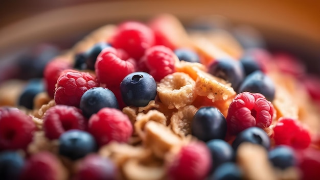 Fotografía macro de una leche de copos de cereales