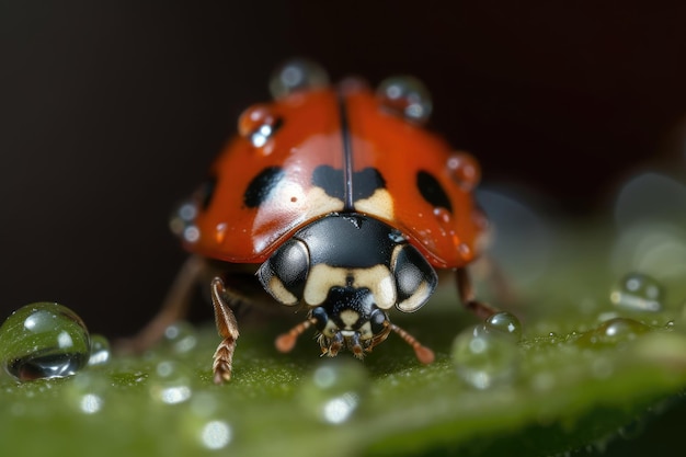 Fotografía macro de mariquita primer plano enfoque superficial IA generativa