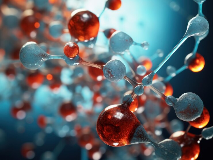 Fotografía macro de una molécula en el fondo claro del microscopio
