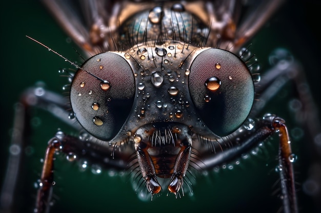 Fotografía macro de un mosquito con un fondo borroso