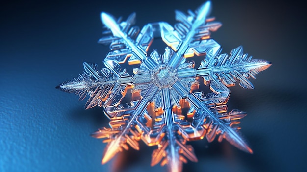 Fotografía macro de primer plano de copo de nieve de un hermoso invierno AI generativa