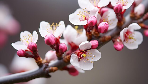 Una fotografía macro que captura los intrincados detalles de los brotes de cerezas a punto de florecer