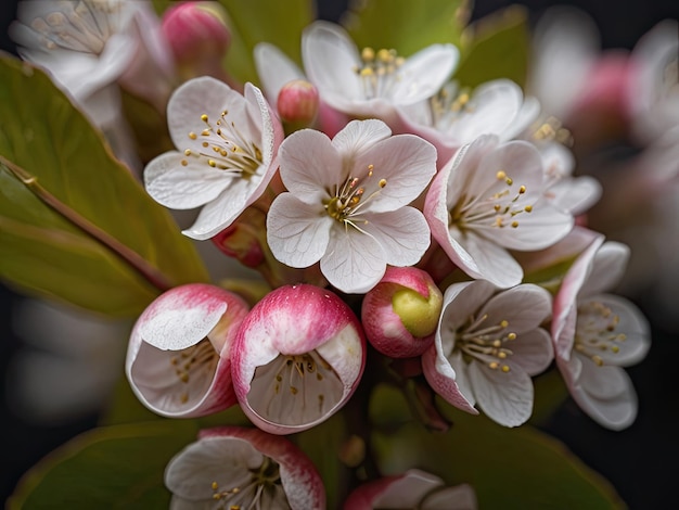 Fotografía macro que destaca la delicada belleza de las flores de manzana