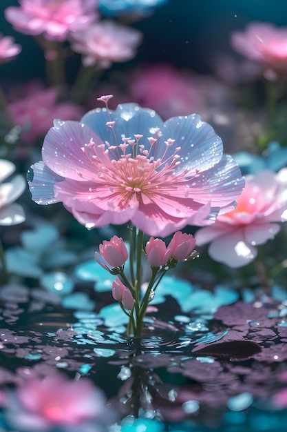 fotografía macro de un ramo de flores rosas con gotas de agua