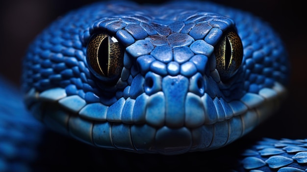 Foto fotografía macro de reptiles de la serpiente víbora azul en primer plano