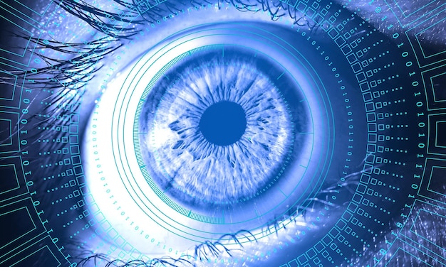 Fotografía macro de seguridad digital de tecnología de información ocular.