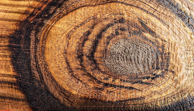 Fotografía macro de una superficie redonda de árbol de ébano con textura de madera