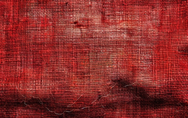 Fotografía macro de textil de burlap rojo que muestra detalles intrincados de tejido perfectos para diseños y fondos centrados en la textura