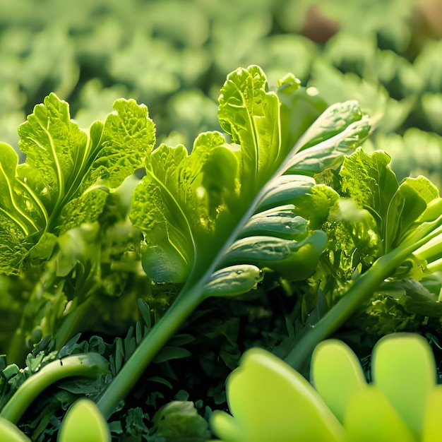 Fotografía macro de verduras frescas en un lecho de campos 0