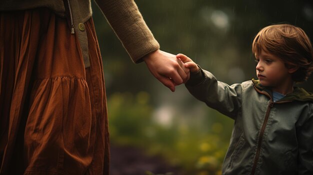 Fotografía de una madre con un niño en la mano