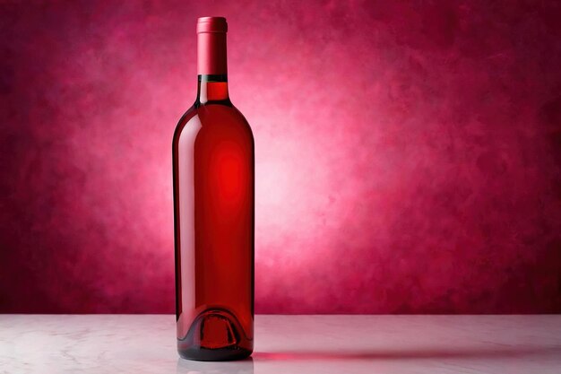 Fotografía de maqueta del embalaje del producto de la botella de vino rosado sesión de fotos publicitarias del estudio