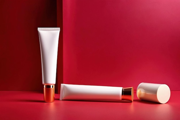 Fotografía de maquillaje de embalaje del producto de la sesión de fotos publicitarias del estudio del tubo de crema de belleza