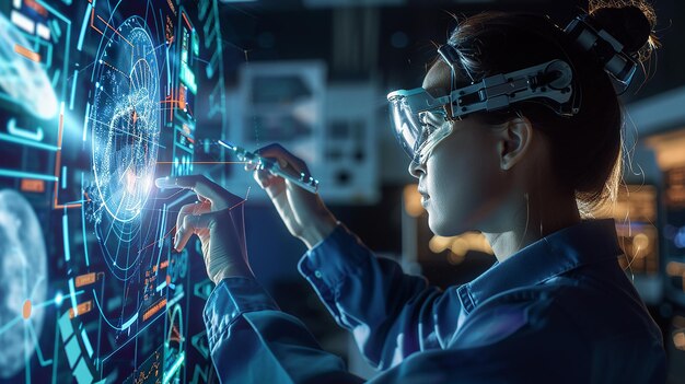 Fotografía media de una técnica trabajando en una tableta en un centro de datos lleno de servidores de rack en funcionamiento