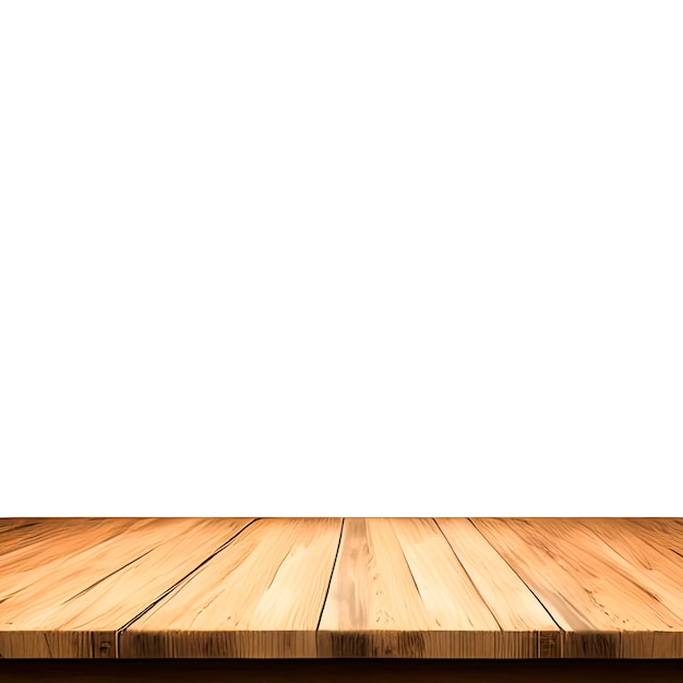 Fotografía de mesa de madera vacía aislada sobre un fondo blanco