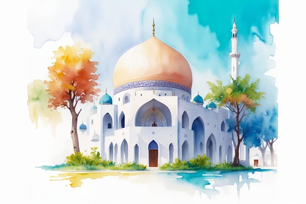 Una fotografía de mezquita en estilo acuarela.