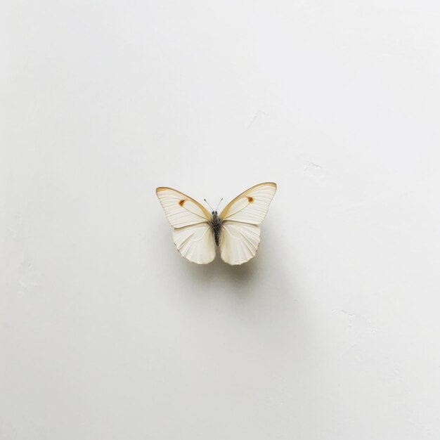 Foto fotografia minimalista borboleta branca em uma parede branca