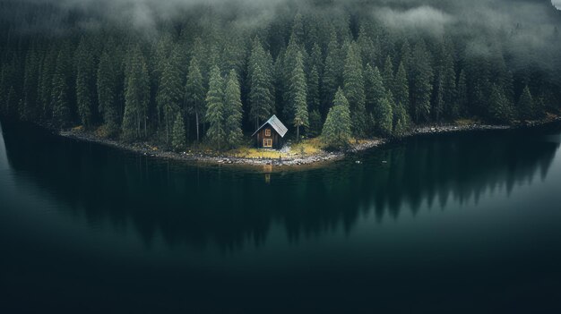 fotografia minimalista de uma cabana na montanha