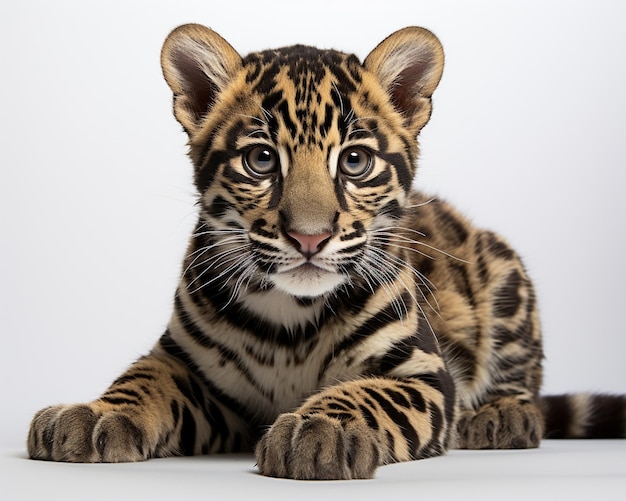 Fotografía minimalista de fondo blanco aislado de leopardo nublado