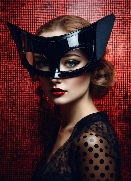 Fotografía de moda de una mujer hermosa con una máscara de carnaval