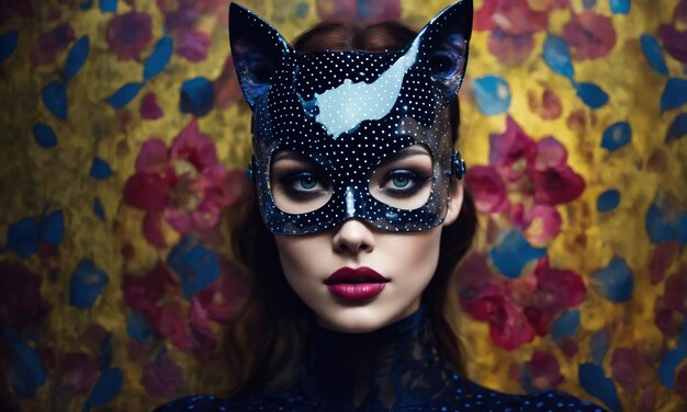 Fotografía de moda de una mujer hermosa con una máscara de carnaval