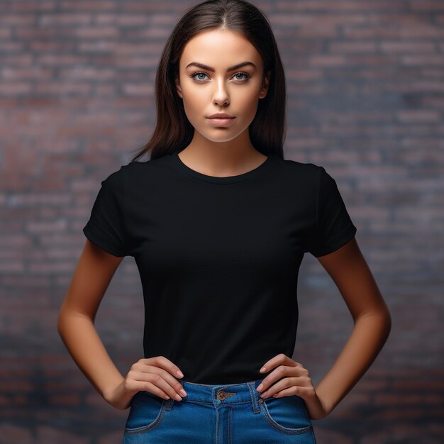 Foto fotografía de modelo femenino de camiseta negra