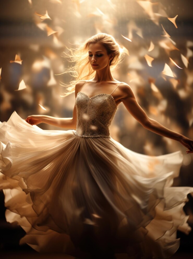 Fotografía de modelo mujer bailando ballet retrato en movimiento borroso