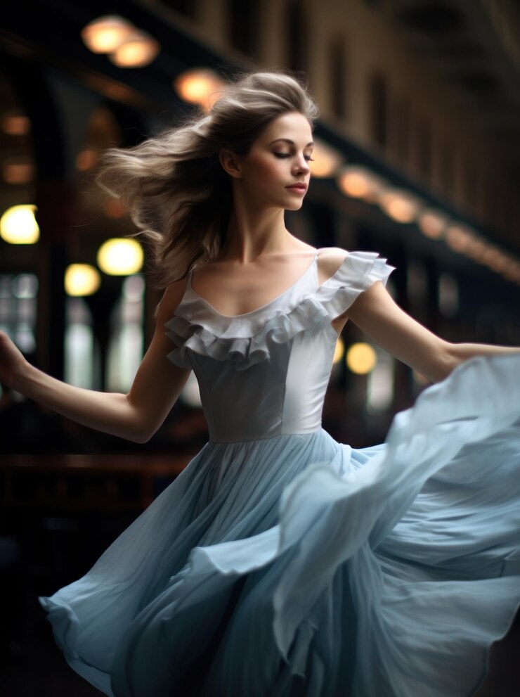 Fotografía de modelo mujer bailando ballet retrato en movimiento borroso